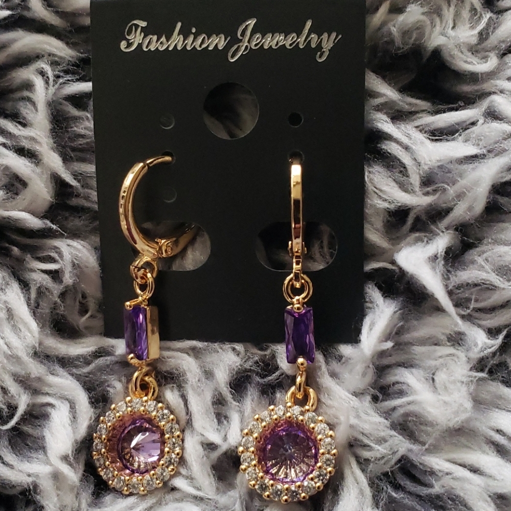18K Yellow gold-filled purple topaz dangle earring